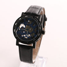 Load image into Gallery viewer, Men Gold Dial Skeleton Black Leather Mechanical Sport Army Wrist Watch