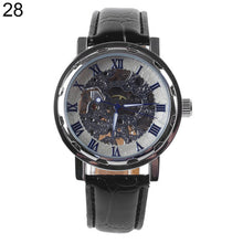Load image into Gallery viewer, Classic Men Faux Leather Skeleton Hand-Wind Mechanical Sports Army Wrist Watch