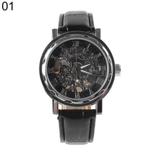 Load image into Gallery viewer, Classic Men Faux Leather Skeleton Hand-Wind Mechanical Sports Army Wrist Watch